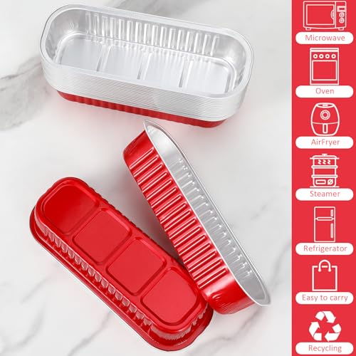 Mini Loaf Pans with Lids and Spoons (100 Pack, Red, 6.8oz) Rectangular Aluminum Foil Baking Pans - color: Red