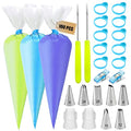 Piping Bags and Tips Set - 100 12Inch Disposable Pastry Piping Bags for Royal Icing with 7 Frosting Tips, 10 Icing Bags Ties, 2 Scriber Needle - Tipless Piping Bags Kit for Cookies & Cake Decorating