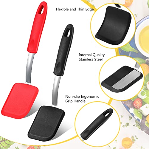 2Pcs Mini Silicone Cookie Brownie Spatula, Solid Flat, Black, Red - color: Black, Red, style: Solid Flat