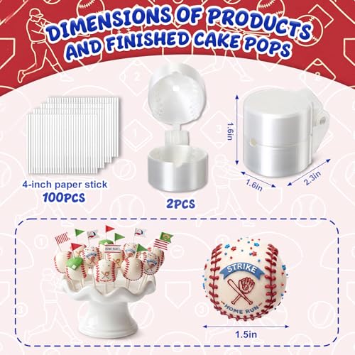 2 Pcs Baseball Cake Pop Mold with 100 Pcs Sticks, Baseball Mold for Sports Ball Theme Cake Decoration, Candy, Cupcake Decorations, Baking Tools Accessories for Home Baking, Birthday Party - style: Baseball
