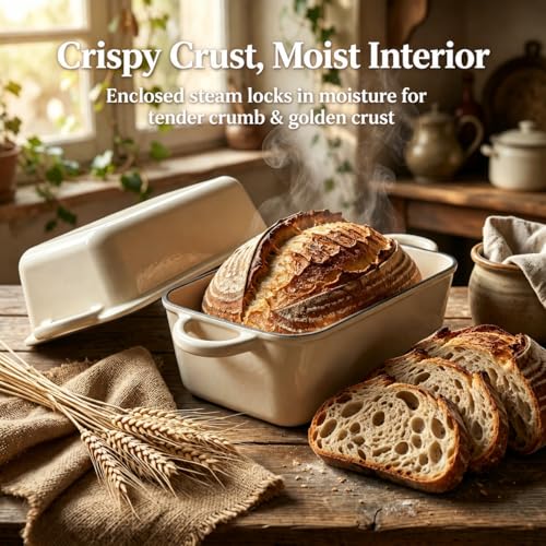 QuliMetal 5 Qt Enameled Cast Iron Bread Pan with Lid for Sourdoug - style: 5QT