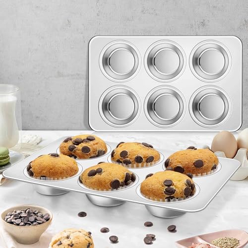 Homikit Stainless Steel Muffin Pans 6 Cups, 2 Pack Cupcake Pan Set Nonstick - size: 6 Cup