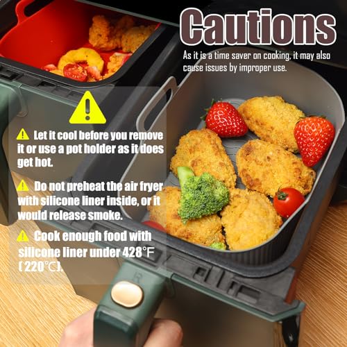 Golden Associate Silicone Liners Rectangle 2 Pcs for Air Fryer Dual Basket 8 to 10 Qt, Food-grade Reusable Baking Tray Fit Ninja DZ201 DZ401 DZ550, 4 to 5 Qt Each, Airfryer Accessories Grey - size: 8.5x5.5''dual