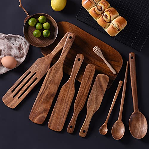 Spurtle Set,Wooden Spurtle Set of 9,Wooden Spoons for Cooking, Natural Teak Wooden Utensils for Cooking, Stirring, Mixing, Serving,Spurtles Kitchen Tools As Seen On Tv - size: Teak Wood Spurtle-9PCS