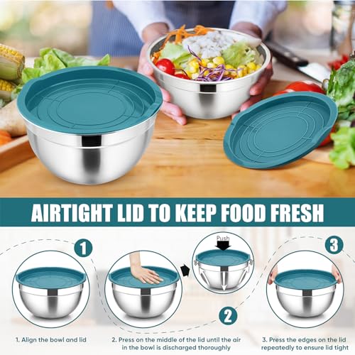 P&P CHEF Stainless Steel Mixing Bowls with Airtight Lids, Blue - color: Blue, style: Airtight Lids