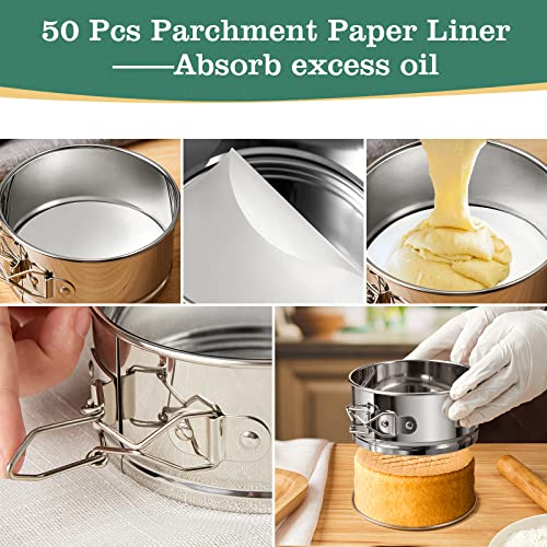 4" Springform Cake Pan, 4 Pcs Stainless Steel Springform Pans with 50 Pcs Paper Liners, Leakproof & Nonstick Cheesecake Pan with Removable Bottom, Small Cake Pan for Mini Pizzas Quiches - size: 4" Cake Pan-4 Pack