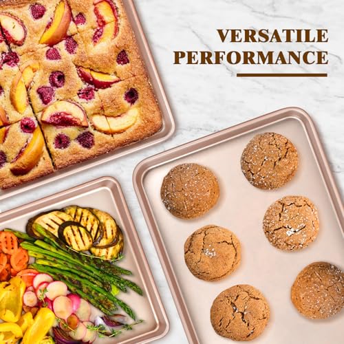 Wildone Baking Sheet Pan Set of 2, Nonstick Cookie Sheets for Baking - color: Rose Gold, size: 15x10x1 inch Set