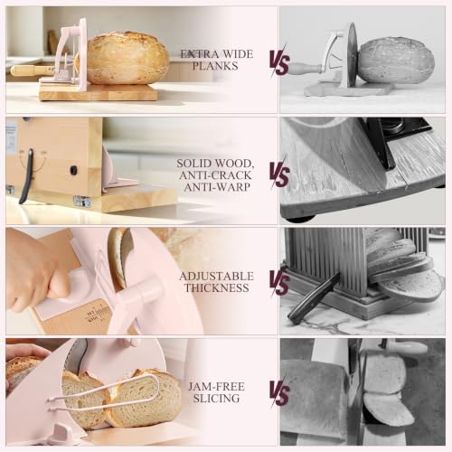 Manual Bread Slicer for Homemade Bread,Even Slicing from Thin to Thick - color: Sakura Pink