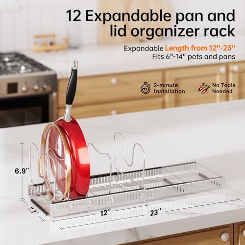 MUDEELA Expandable Pot Pan Lid Organizers inside Cabinet, 12 Divider-Silver - color: Silver, size: 12 Dividers
