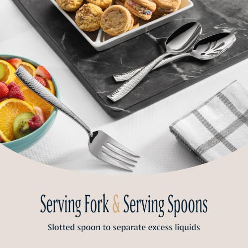 Hudson Essentials Hammered 18/10 Stainless Steel Hostess Serving Utensil Set, 8-Piece Set with Cake Knife, Cake Server and Lasagna Pie Server, Dishwasher Safe