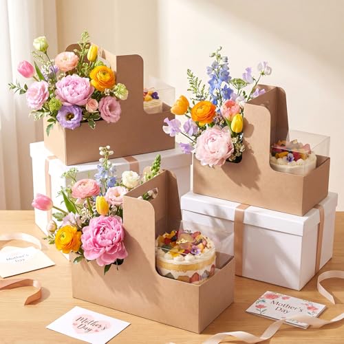 Qinyoung 12 Sets Wedding Cake Gift Boxes with Handles(Classic, Kraft Brown) - color: Kraft Brown