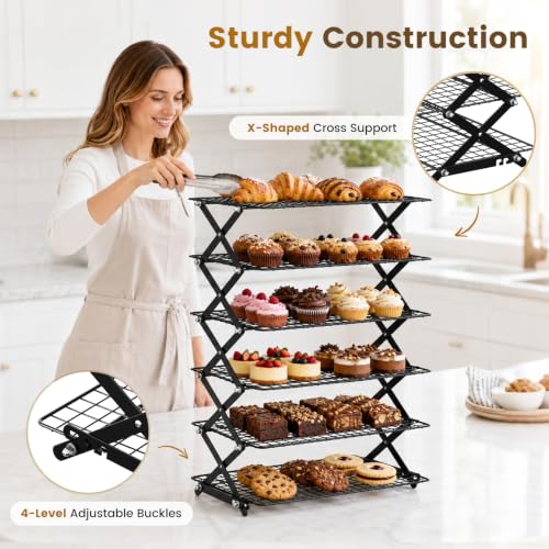6-Tier Collapsible Cooling Rack for Baking, 4 Height Settings