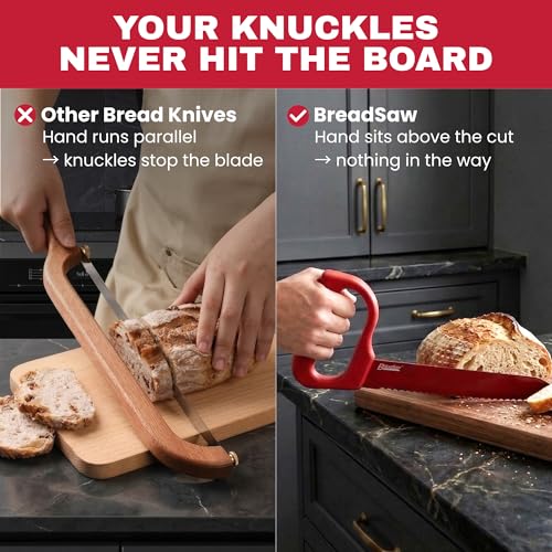 Sourdough Bread Knife, 8" Serrated Blade with Ergonomic Handle, Stainless Steel, Red - color: Red