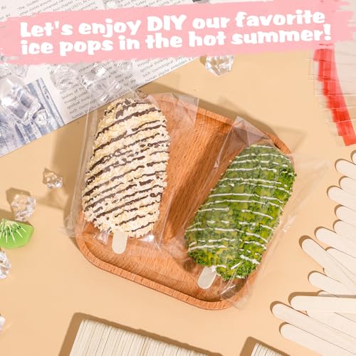 Ozera 200 Pcs Ice Pop Bags and Popsicle Sticks, Cakesicle Bags with Sticks - color: Clear