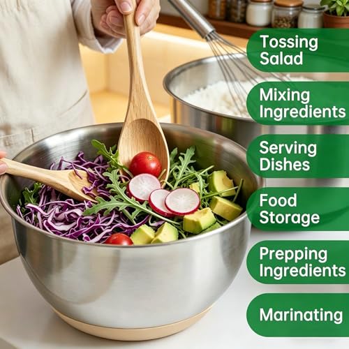 Deedro Mixing Bowls with Airtight Lids, Stainless Steel Mixing Bowls Set - color: Khaki
