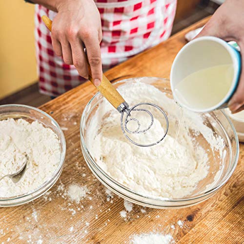 Danish Dough Whisk Bread Mixer 2 Pack | Premium Stainless Steel Dutch Whisk With a Dough Scraper for Bread, Pastry or Pizza Dough - Perfect Baking