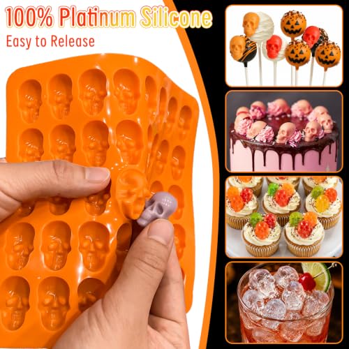120 Cavity Mini Skull Silicone Molds, Halloween Skull Gummy Candy Mold - color: Skull Candy Mold, Green+Orange+Red
