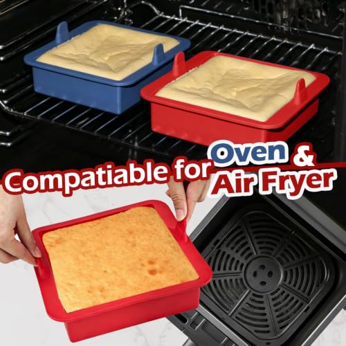 Webake 6 inch Air Fryer Square Cake Pan, Nonstick Platinum Silicone Brownie Pan Wih Handle, BPA Free Set of 2 - size: 6x6 Inch