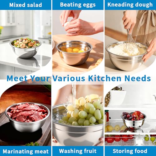 Stainless Steel Mixing Bowls with Lids, 7-Piece Nesting Bowl Set