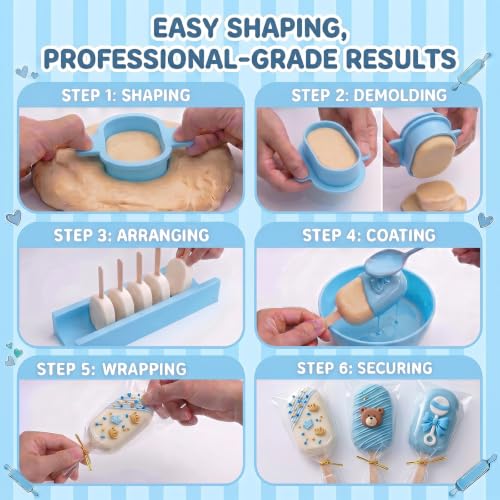 3 Inch Cakesicle Cutter and Cake Pop Mold Set with 8.7in Tray, 100 Wooden Sticks & 100 Bags, Silicone Cakesicle Mold for Homemade Cake Pops, Baking, Birthdays and Party Desserts (Sky Blue) - color: Sky Blue