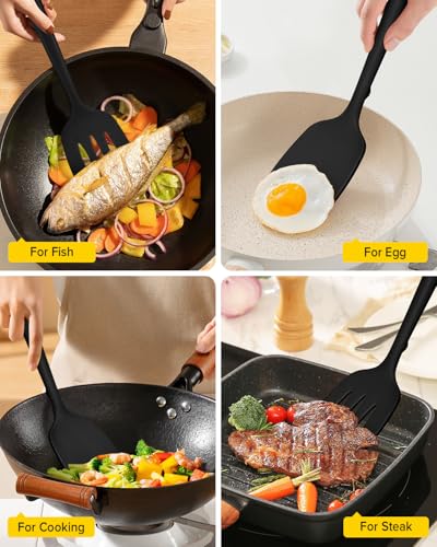 BUNDLEPRO Silicone Spatula, Solid & Slotted Turner, One-Piece, 2 Pack,Black - color: Black