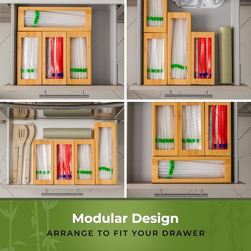 Bamboo Storage Bag Organizer for Kitchen Drawer, Plastic Baggie Organizer - style: Modular Blocks