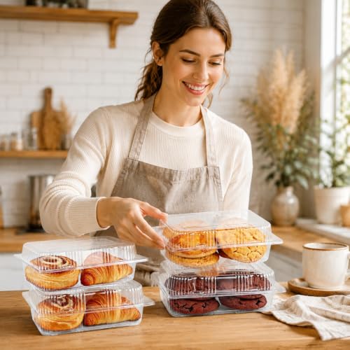 40 Pack Disposable Plastic Hinged Food Containers with Clear Lids