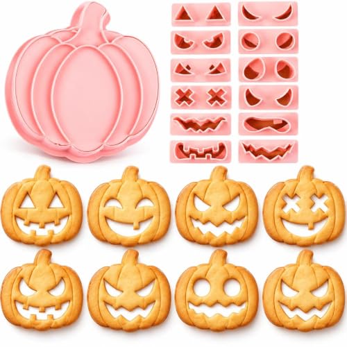 Pumpkin Face Cookie Stamps Set, 10 Pieces 3D Pressable Cookie Cutters - color: Pumpkin