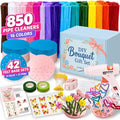 850Pcs Pipe Cleaner Crafts Kit w/ Felt Bases & Glue Gun, ASMR DIY Flowers - color: Rainbow