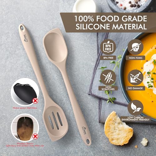 HOTEC 446°F Heat Resistant Silicone Cooking Spoon Spatula, Khaki, 12.5inch - size: 12.5inch Khaki