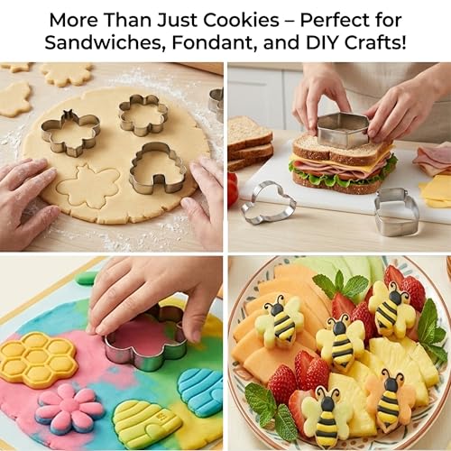 6 Pcs Butterfly Cookie Cutter Set, Stainless Steel Butterfly Shapes Molds for Party Baking Tool, Kids Birthday Decoration, Biscuit, Fondant & Sandwich, Homemaking, Biscuits, Dough (Bee)