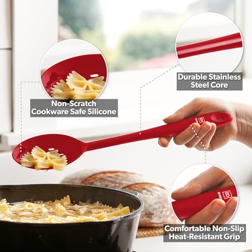 DI ORO Silicone Cooking Spoons - Solid & Slotted Set, 2-Pc Red - color: Red