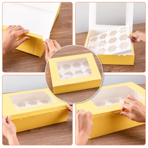 Hoewina 6PCS Cupcake Boxes Hold 12 Cupcakes, Cupcake Containers with Window - color: Yellow