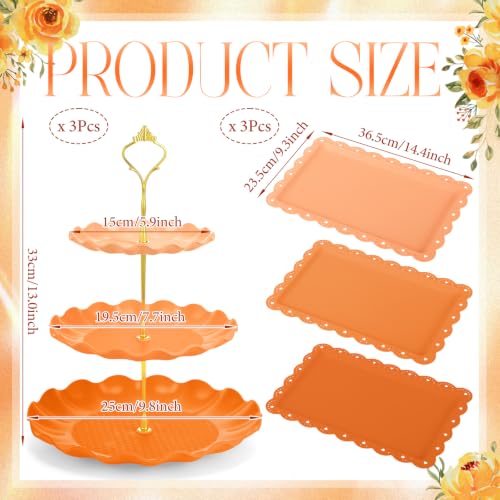 FoldTier 6 Pack Cupcake Stand Set 3 Pcs 3 Tier Gradient Dessert Table Display Stands Cookie Tray Rack 3 X14 in Rectangle Party Trays for Wedding Birthday Tea Party Baby Shower(Orange,Round) - color: Orange, style: Round
