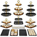Pack of 11 NWK Cake Stand Set of Cupcake Stand, Tray & Table Cloth (Black) - color: Black