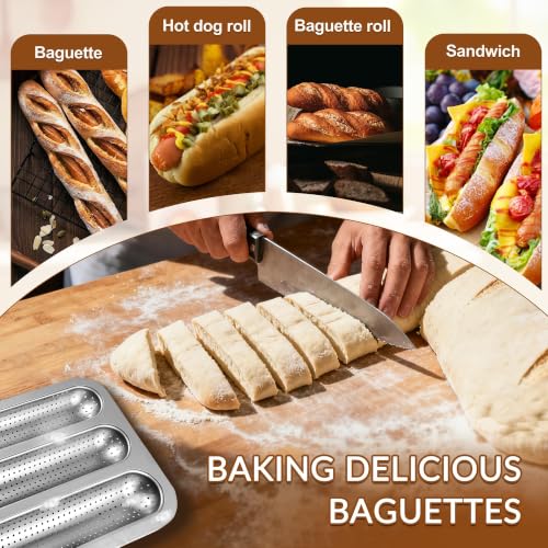 French Bread Baking Pan, 3-Cavity Baguette Pan, Silver 1 Pack - size: Silver 1 Pack