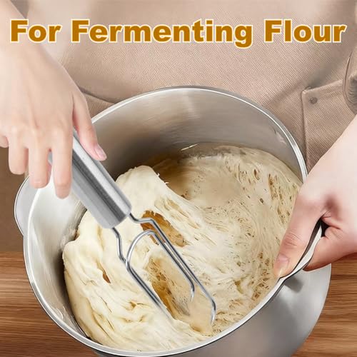 12" Stainless Steel Danish Dough Whisk, Sourdough Starter Stirrer for Tall & Narrow Jars, Long Handle Dough Mixer for Sourdough, Bread & Pizza, Dishwasher Safe
