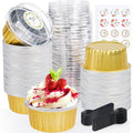 60Pcs Mini Cheesecake Containers, ZOXILEN 5oz 125ml Disposable Aluminum Foil Mini Baking Cups with Lids Spoons, Round Individual Small Cake pans Cupcake liners for Party Gold - color: Gold 60pcs