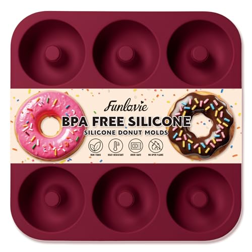 Large Silicone Donut Pan for Baking,9 Cavity Non-Stick Food Molds - color: Claret Red