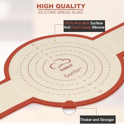 Silicone Bread Sling, 2Pcs Silicone Baking Sling with Longer Handles, Non-Stick & Easy Clean Dutch Oven Baking Mat to Transfer SourDough Easily, Reusable Bread Mat Set - color: 2 Pcs Red Round
