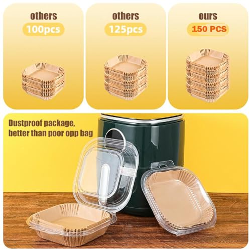 7.5 Inch Air Fryer Parchment Paper Liners Square,150 Pcs Non-stick &Oil-proof Air Fryer Liners Disposable for 2-5 QT Frying,Baking,Roast (Pack of 2) - size: 7.5"Square-150pcs (Pack of 2)