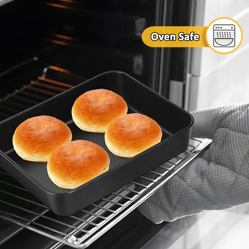 TeamFar Lasagna Pan, 9.4" x 7" x 2" Coated Rectangular Cake Pan - color: Black, size: 9 Inch