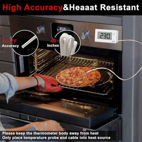 Digital Oven Thermometer with Probe Grill Meat Thermometer up to 572°F/300°C, Oven Thermometer Roasting for Barbecue Accessories for Kitchen, Roasting, Grill, Pizza - color: White