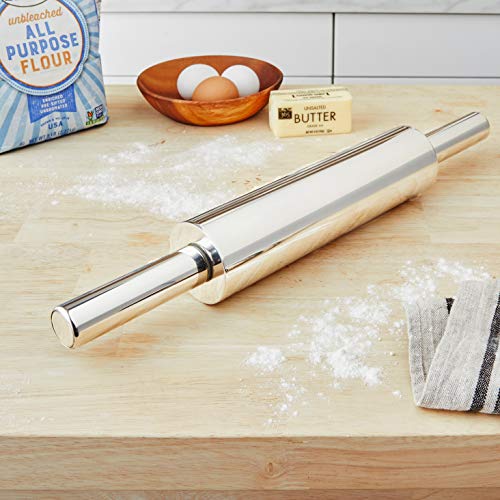 Fox Run Stainless Steel Rolling Pin With Handles, 18" x 2.6" x 2.8" Roller - style: Stainless Steel American-style Pin with Handles