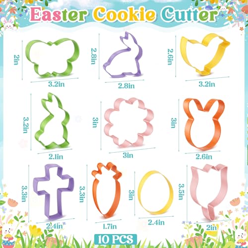Yaocom 10 Pcs Multicolor Easter Cookie Cutter Set Large Bunny Cookie Cutter with Chick Carrot Egg Rabbit Holy Cross Daisy butterfly Shapes with Storage Box for Easter Spring Holiday Baking Gift - style: Easter Style