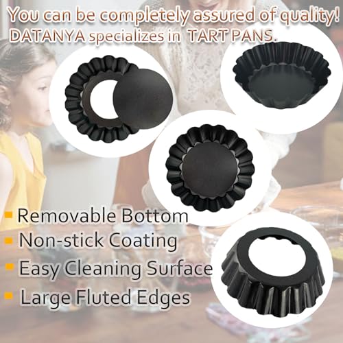 DATANYA 12Pack Mini Tart Pans Removable Botttom 3 Inch Tart Pan, Round Nonstick Carbon Steel Fluted Quiche Pie Tart Pan for Baking Pies, Quiches, Tartlets, Tart Shells, Cupcakes, Desserts - size: 3.15-inch X 0.8-inch