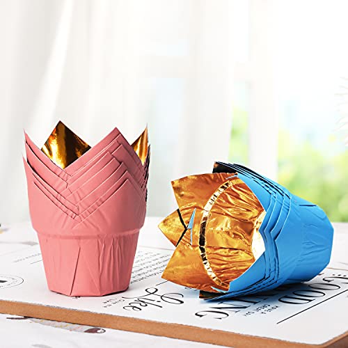 Party Hippo Gold Tulip Cupcake Liners, 100 Count Baking Paper Cups, Greaseproof Cupcake Wrappers for Muffins, Cupcakes, Wedding, Birthday, Baby Shower - color: White