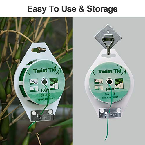 (2 Reels) Garden Wire, Twist Ties Heavy Duty with Cutter 328 Ft Multi-Function Green Coated Tape to Support Plant Tie Up Bags for Home Office (328 Feet / 100 m) - color: Green