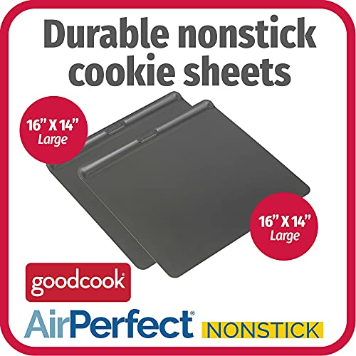 GoodCook AirPerfect Insulated Cookie Sheets Set of 2 Nonstick Carbon Steel Construction Pans for No-Burn Baking with Ergonomic Grip, 16 x 14-Inch, Gray - color: Gray, size: 16 x 14-Inch