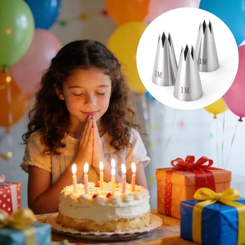 3 Pcs 1M Piping Tips Set, Stainless Steel Star, With Piping Bags